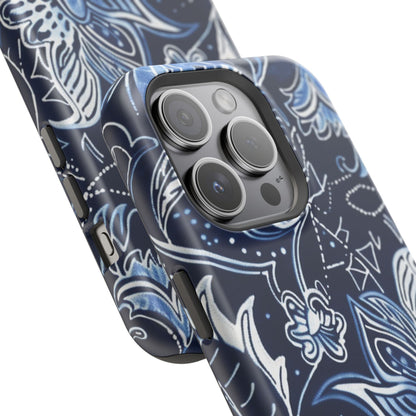 Floral Navy Magnetic Impact - Resistant Phone Case — Blue Paisley Protection - DIGITAL X