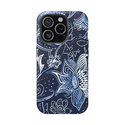 Floral Navy Magnetic Impact - Resistant Phone Case — Blue Paisley Protection - DIGITAL X