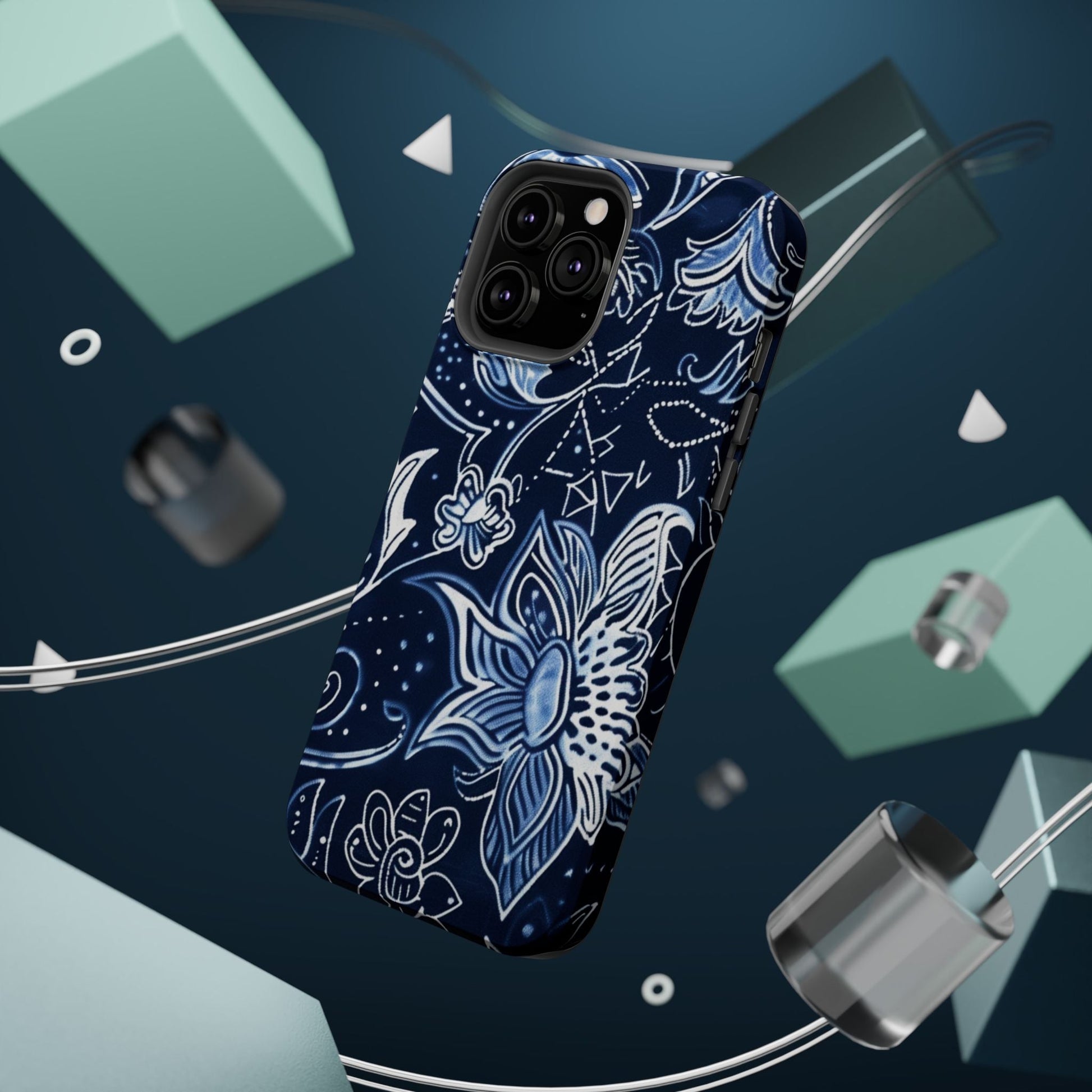 Floral Navy Magnetic Impact - Resistant Phone Case — Blue Paisley Protection - DIGITAL X