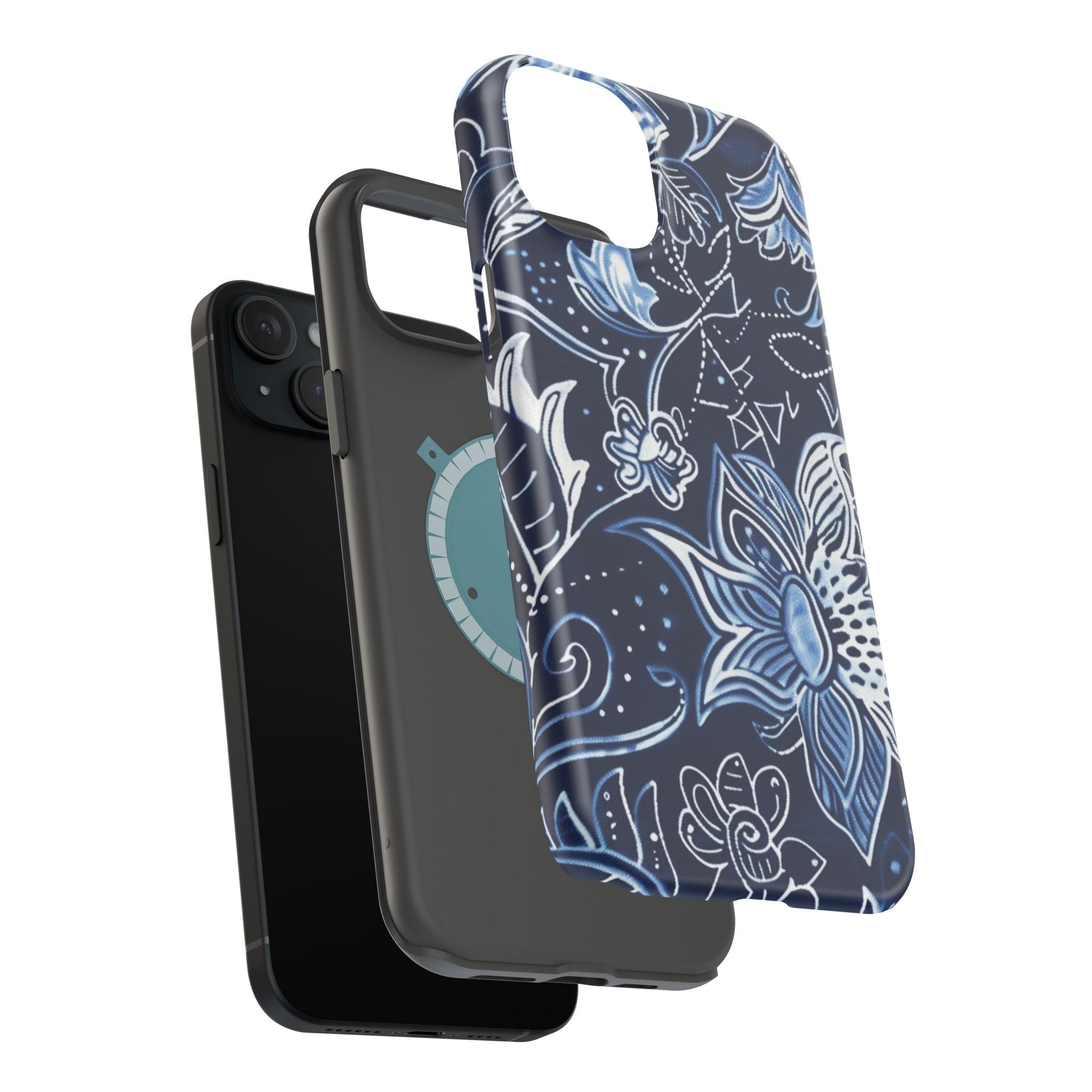 Floral Navy Magnetic Impact - Resistant Phone Case — Blue Paisley Protection - DIGITAL X