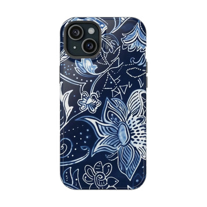 Floral Navy Magnetic Impact - Resistant Phone Case — Blue Paisley Protection - DIGITAL X