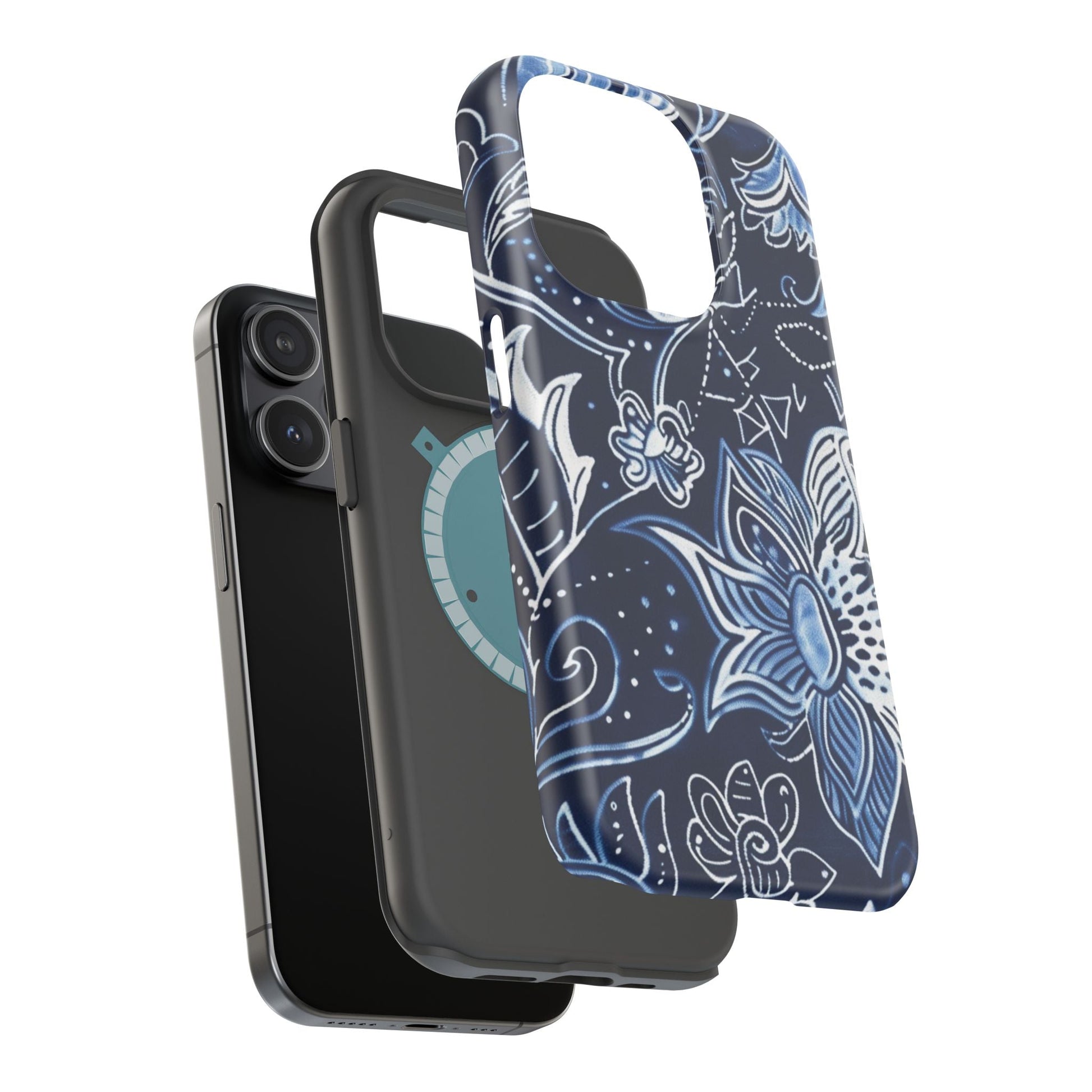 Floral Navy Magnetic Impact - Resistant Phone Case — Blue Paisley Protection - DIGITAL X