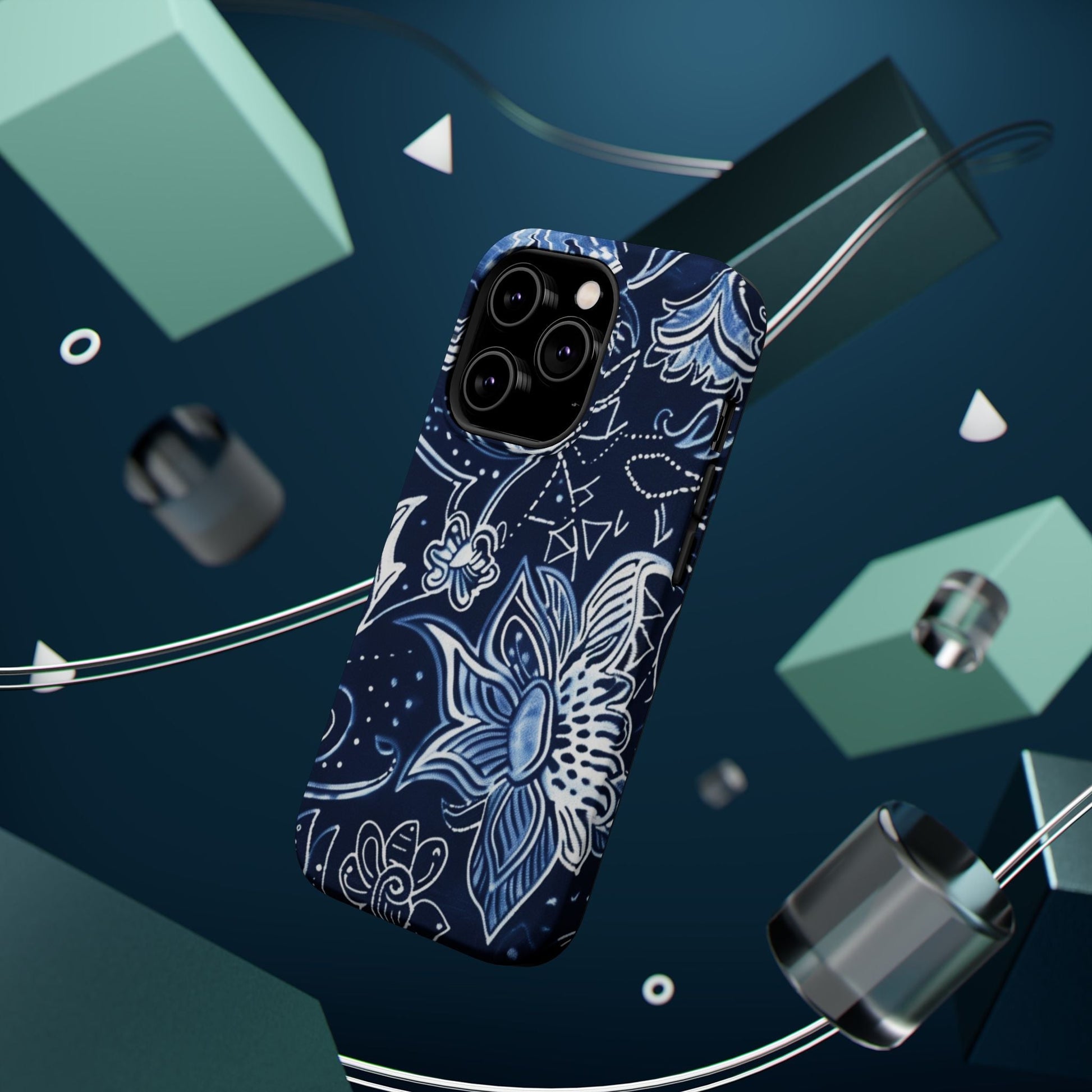 Floral Navy Magnetic Impact - Resistant Phone Case — Blue Paisley Protection - DIGITAL X