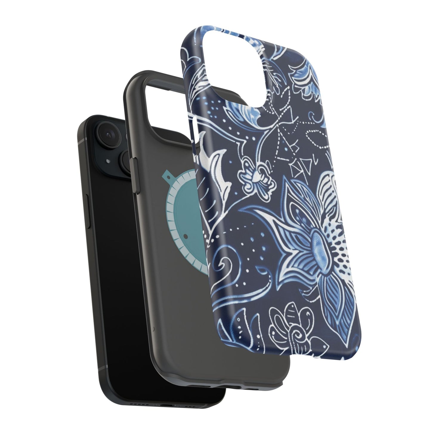 Floral Navy Magnetic Impact - Resistant Phone Case — Blue Paisley Protection - DIGITAL X