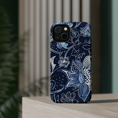 Floral Navy Magnetic Impact - Resistant Phone Case — Blue Paisley Protection - DIGITAL X