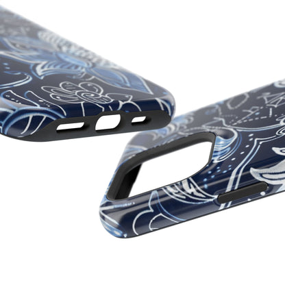 Floral Navy Magnetic Impact - Resistant Phone Case — Blue Paisley Protection - DIGITAL X