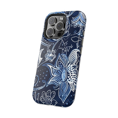 Floral Navy Magnetic Impact - Resistant Phone Case — Blue Paisley Protection - DIGITAL X