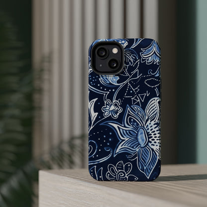 Floral Navy Magnetic Impact - Resistant Phone Case — Blue Paisley Protection - DIGITAL X