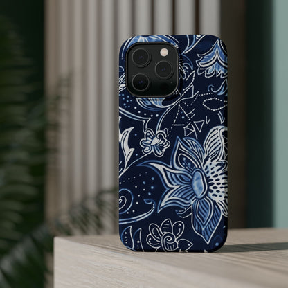 Floral Navy Magnetic Impact - Resistant Phone Case — Blue Paisley Protection - DIGITAL X