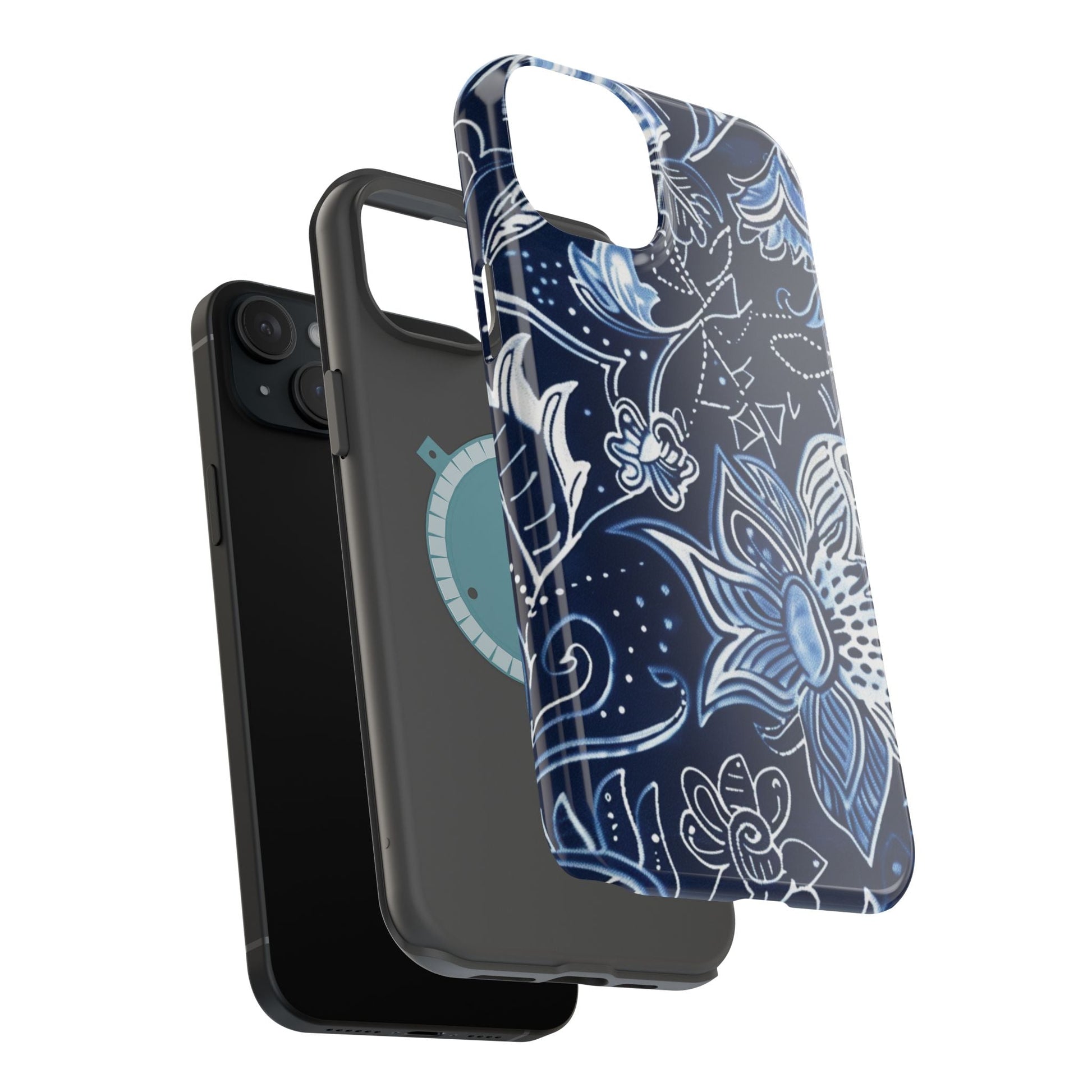 Floral Navy Magnetic Impact - Resistant Phone Case — Blue Paisley Protection - DIGITAL X