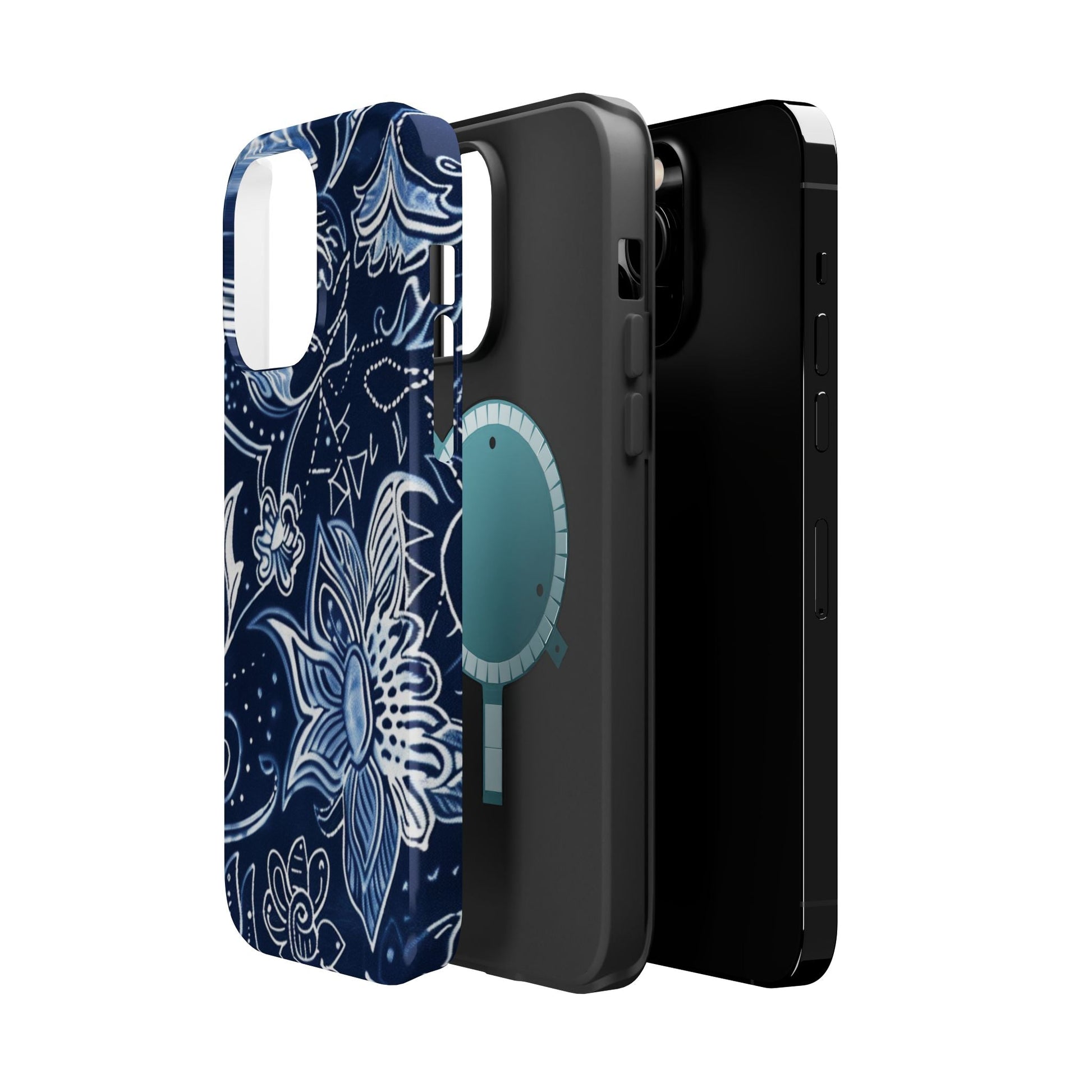 Floral Navy Magnetic Impact - Resistant Phone Case — Blue Paisley Protection - DIGITAL X