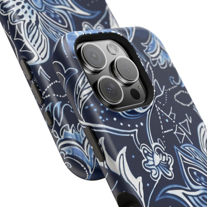 Floral Navy Magnetic Impact - Resistant Phone Case — Blue Paisley Protection - DIGITAL X