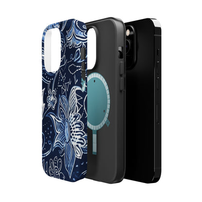 Floral Navy Magnetic Impact - Resistant Phone Case — Blue Paisley Protection - DIGITAL X