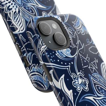 Floral Navy Magnetic Impact - Resistant Phone Case — Blue Paisley Protection - DIGITAL X
