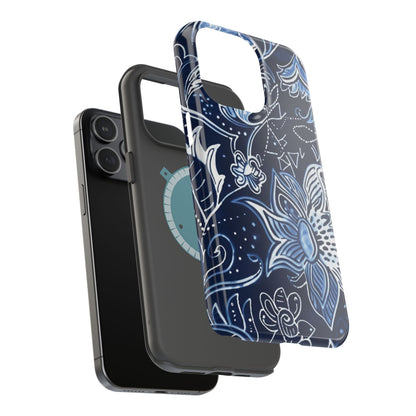 Floral Navy Magnetic Impact - Resistant Phone Case — Blue Paisley Protection - DIGITAL X