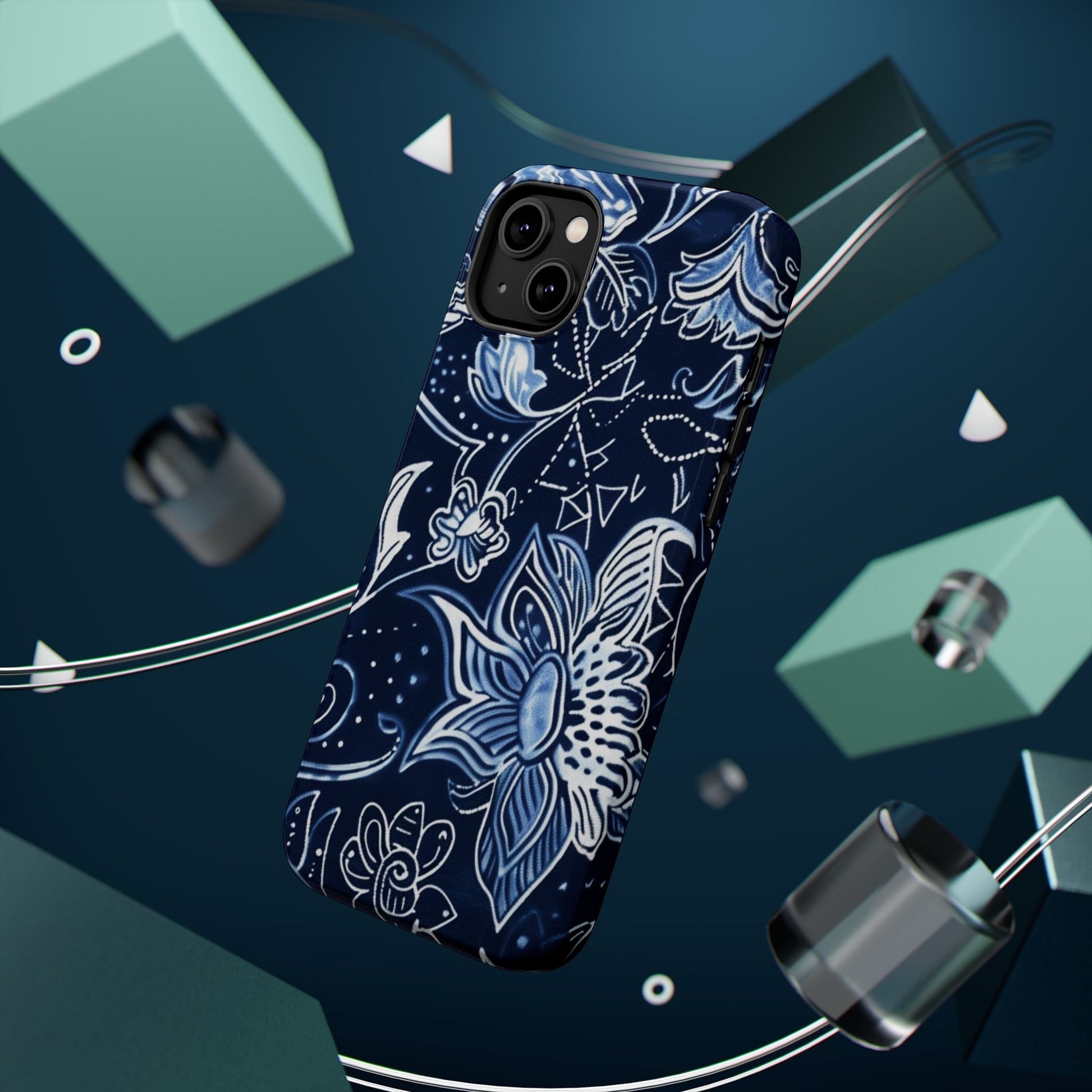 Floral Navy Magnetic Impact - Resistant Phone Case — Blue Paisley Protection - DIGITAL X