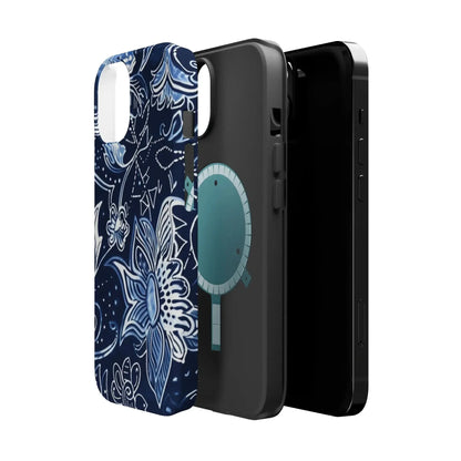 Floral Navy Magnetic Impact - Resistant Phone Case — Blue Paisley Protection - DIGITAL X