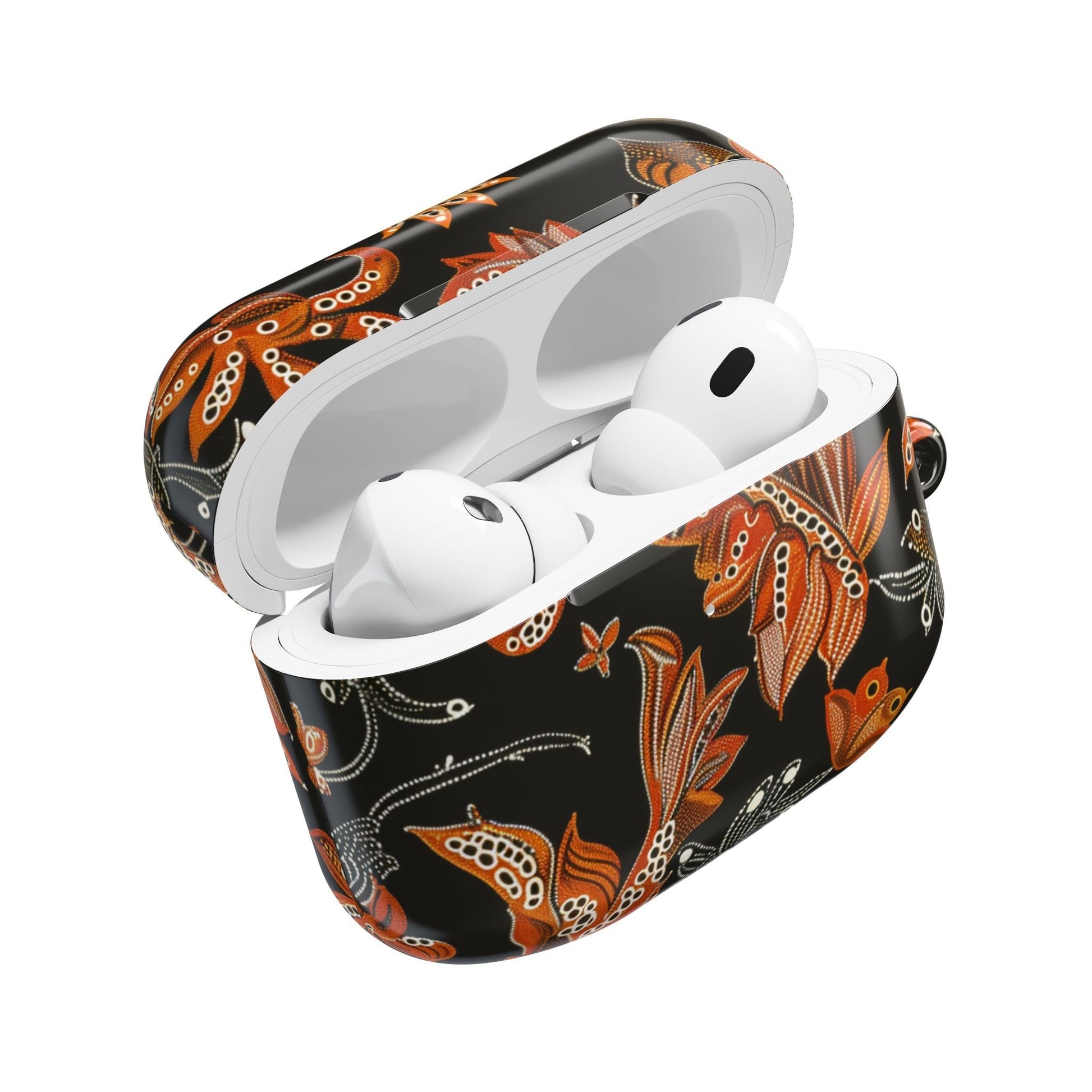 Floral Paisley AirPod Case – Black & Orange Decorative Cover - DIGITAL X