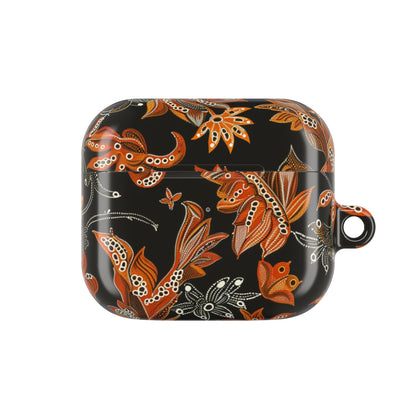Floral Paisley AirPod Case – Black & Orange Decorative Cover - DIGITAL X