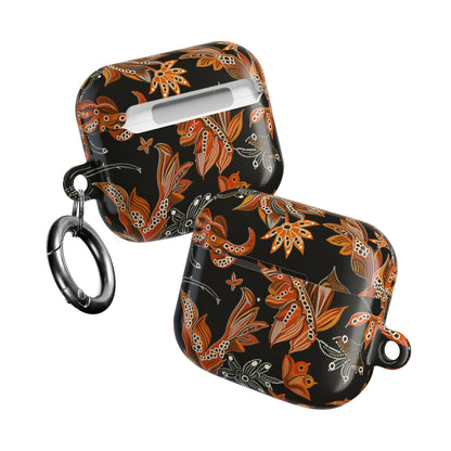 Floral Paisley AirPod Case – Black & Orange Decorative Cover - DIGITAL X