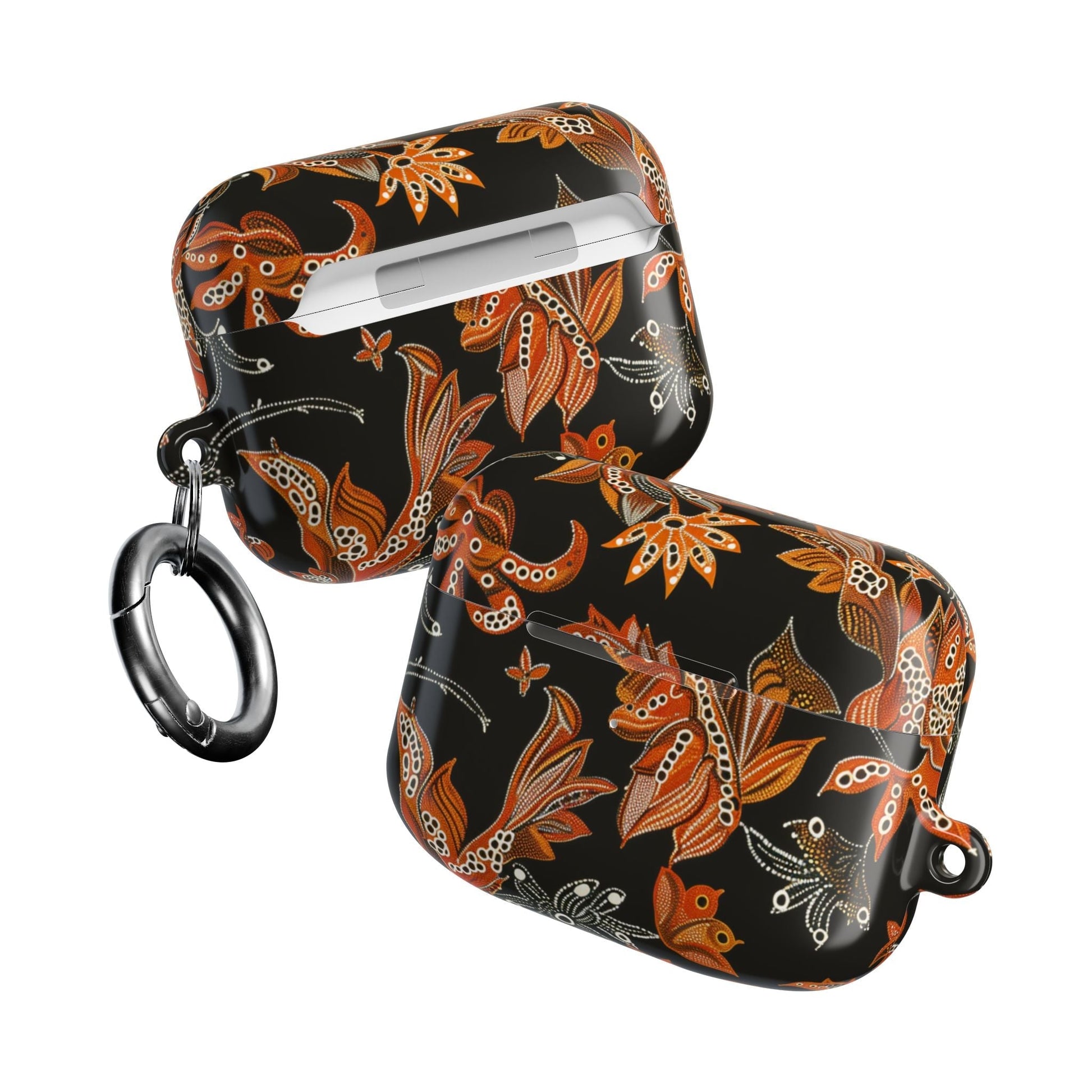 Floral Paisley AirPod Case – Black & Orange Decorative Cover - DIGITAL X