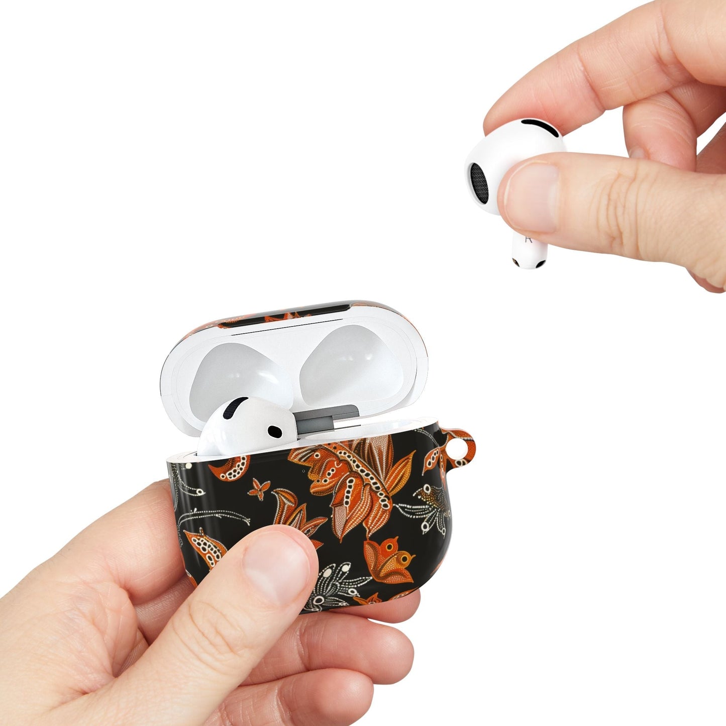Floral Paisley AirPod Case – Black & Orange Decorative Cover - DIGITAL X