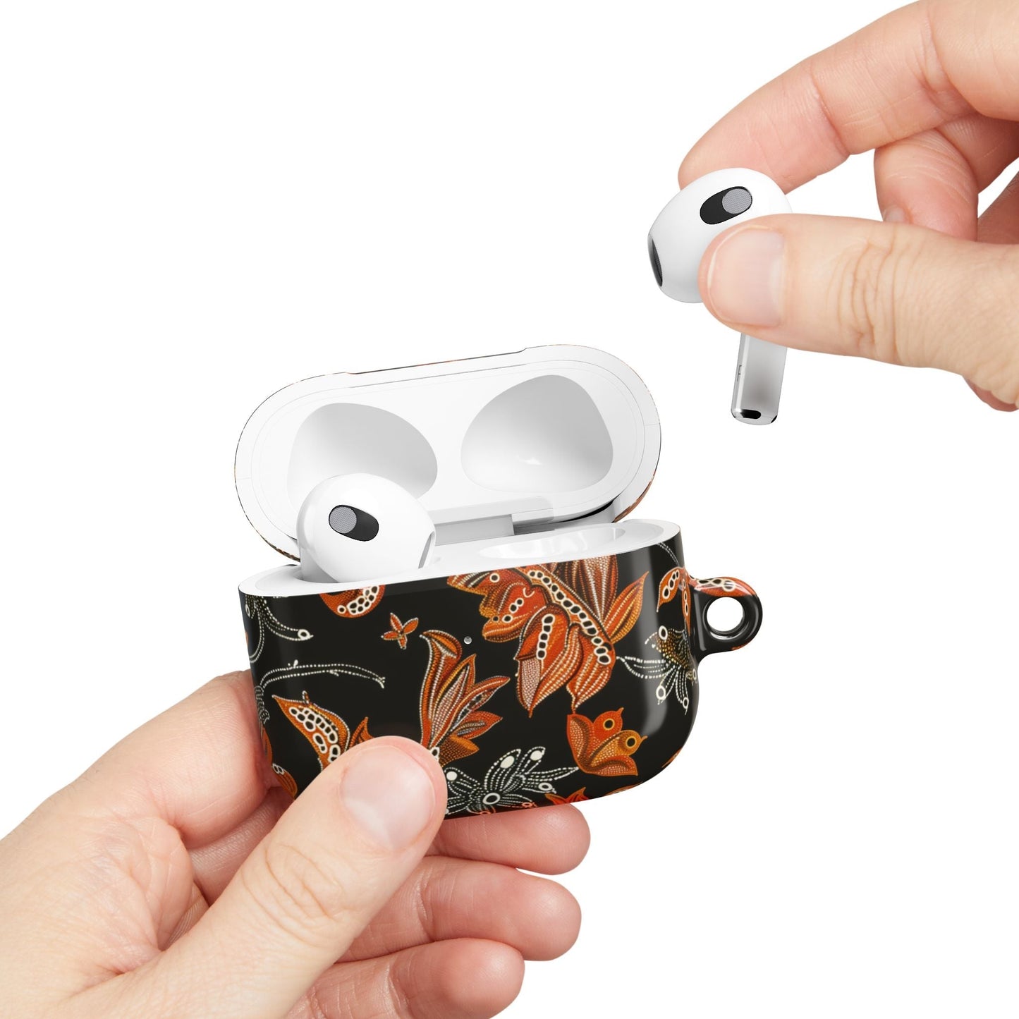 Floral Paisley AirPod Case – Black & Orange Decorative Cover - DIGITAL X