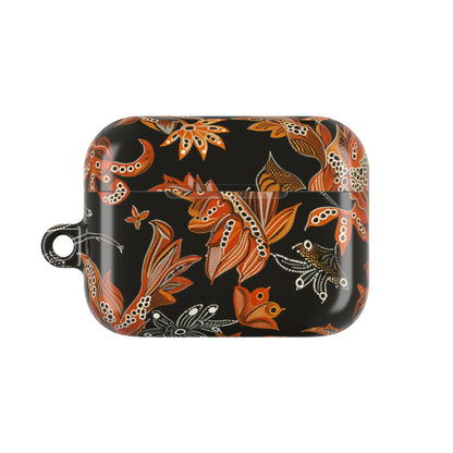 Floral Paisley AirPod Case – Black & Orange Decorative Cover - DIGITAL X