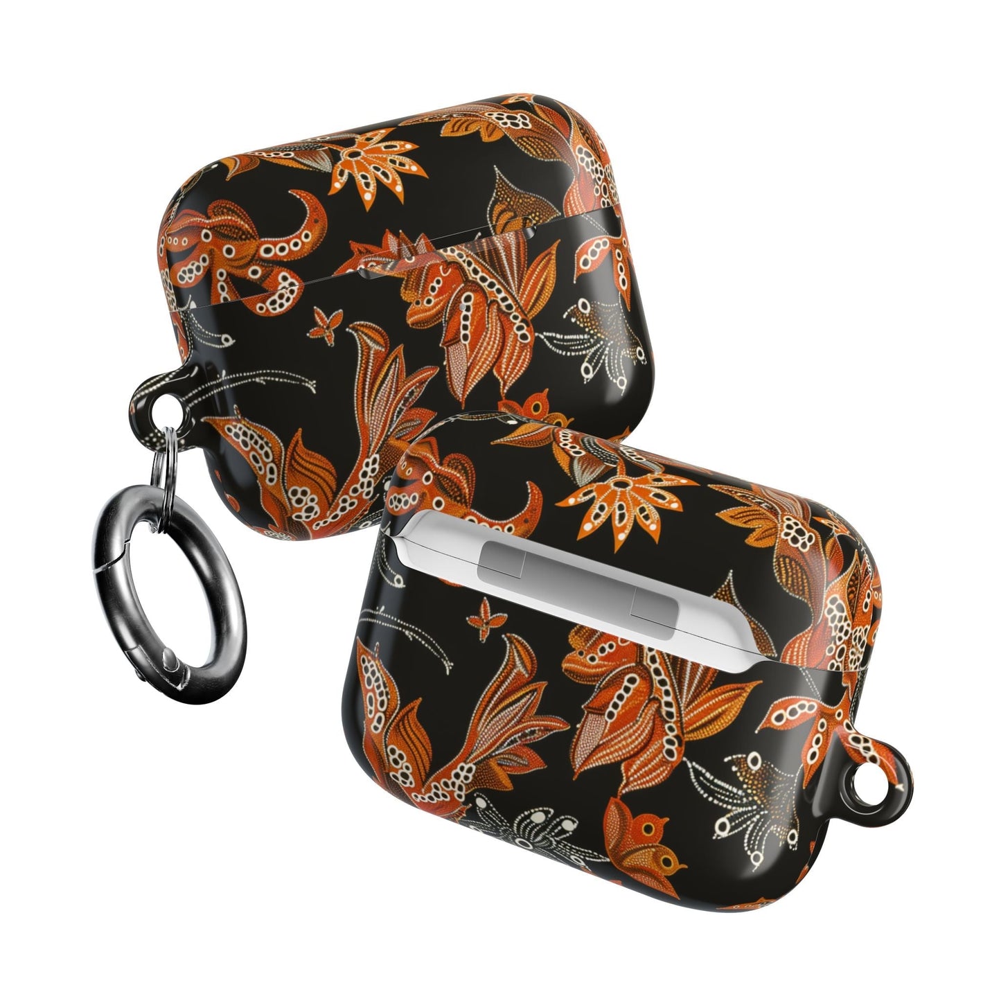 Floral Paisley AirPod Case – Black & Orange Decorative Cover - DIGITAL X
