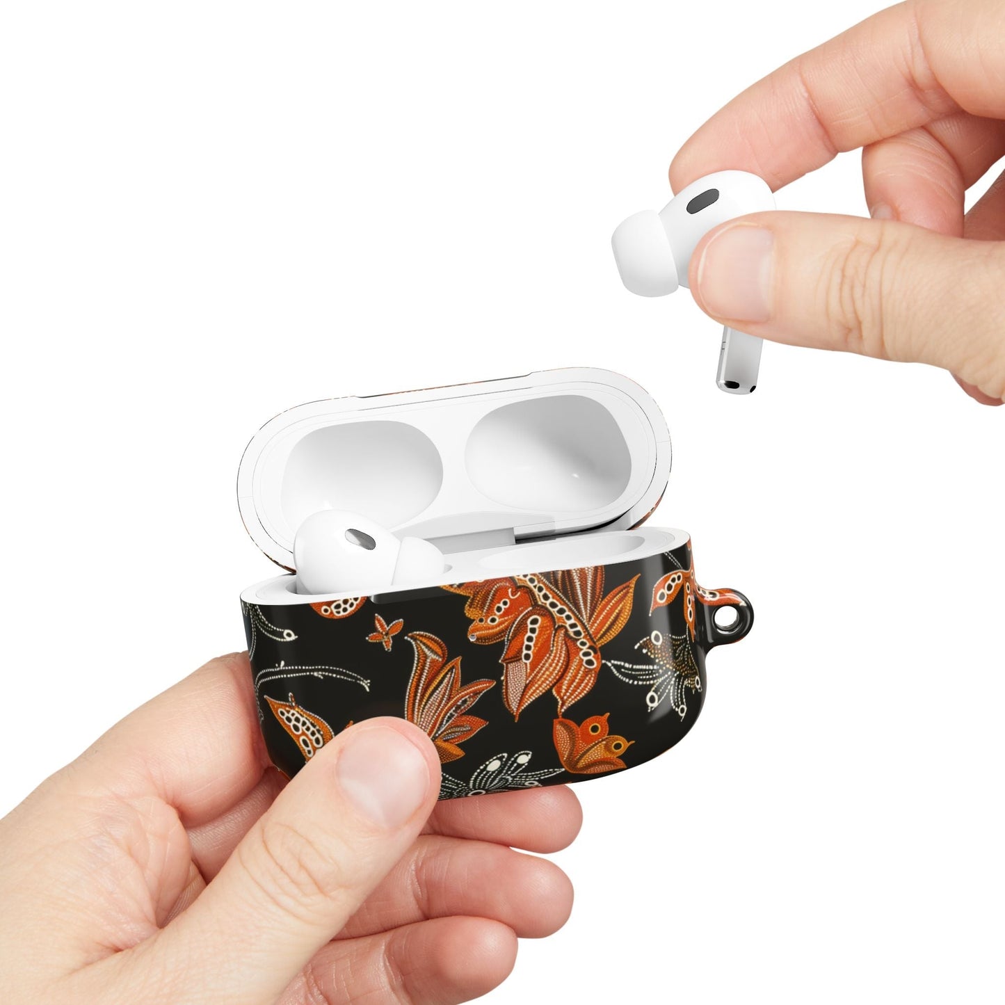 Floral Paisley AirPod Case – Black & Orange Decorative Cover - DIGITAL X