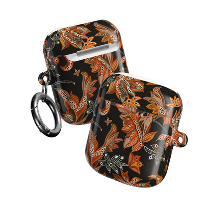 Floral Paisley AirPod Case – Black & Orange Decorative Cover - DIGITAL X