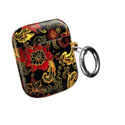 Floral Paisley AirPod Case — Red & Gold Ornate Design - DIGITAL X