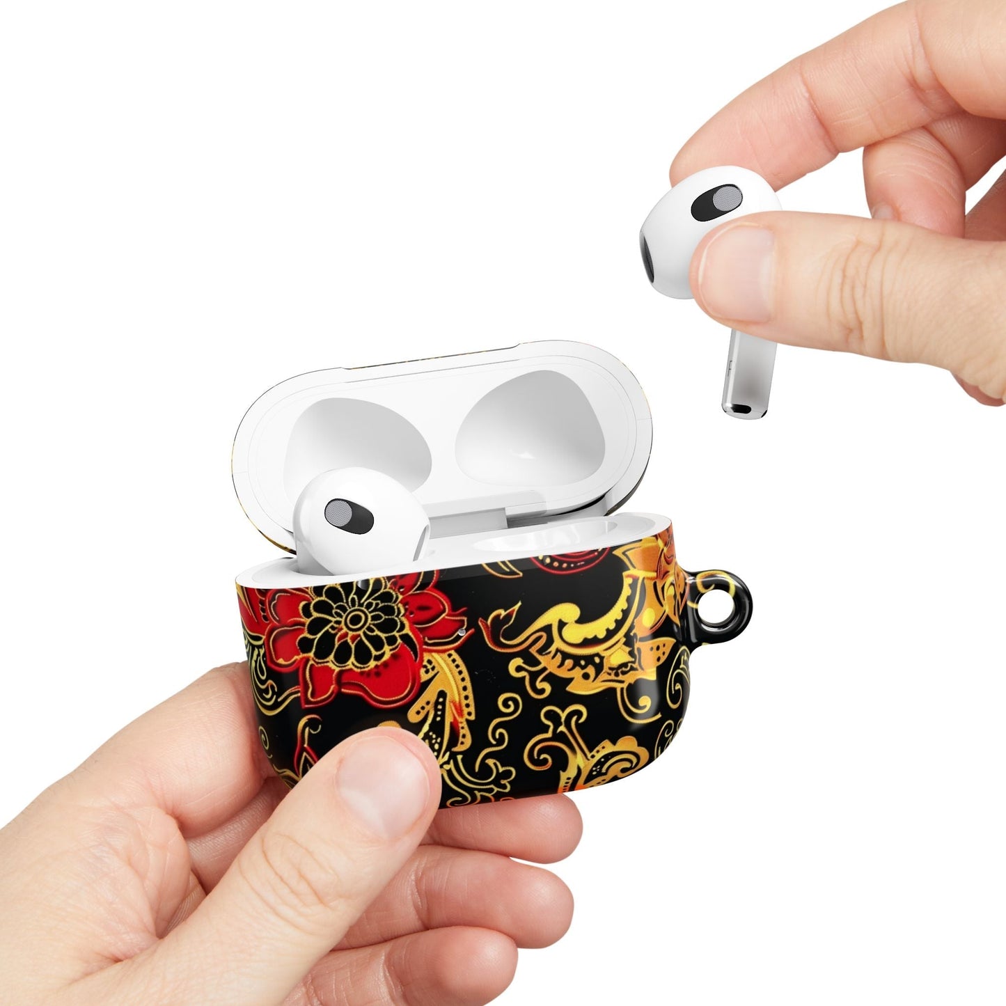 Floral Paisley AirPod Case — Red & Gold Ornate Design - DIGITAL X