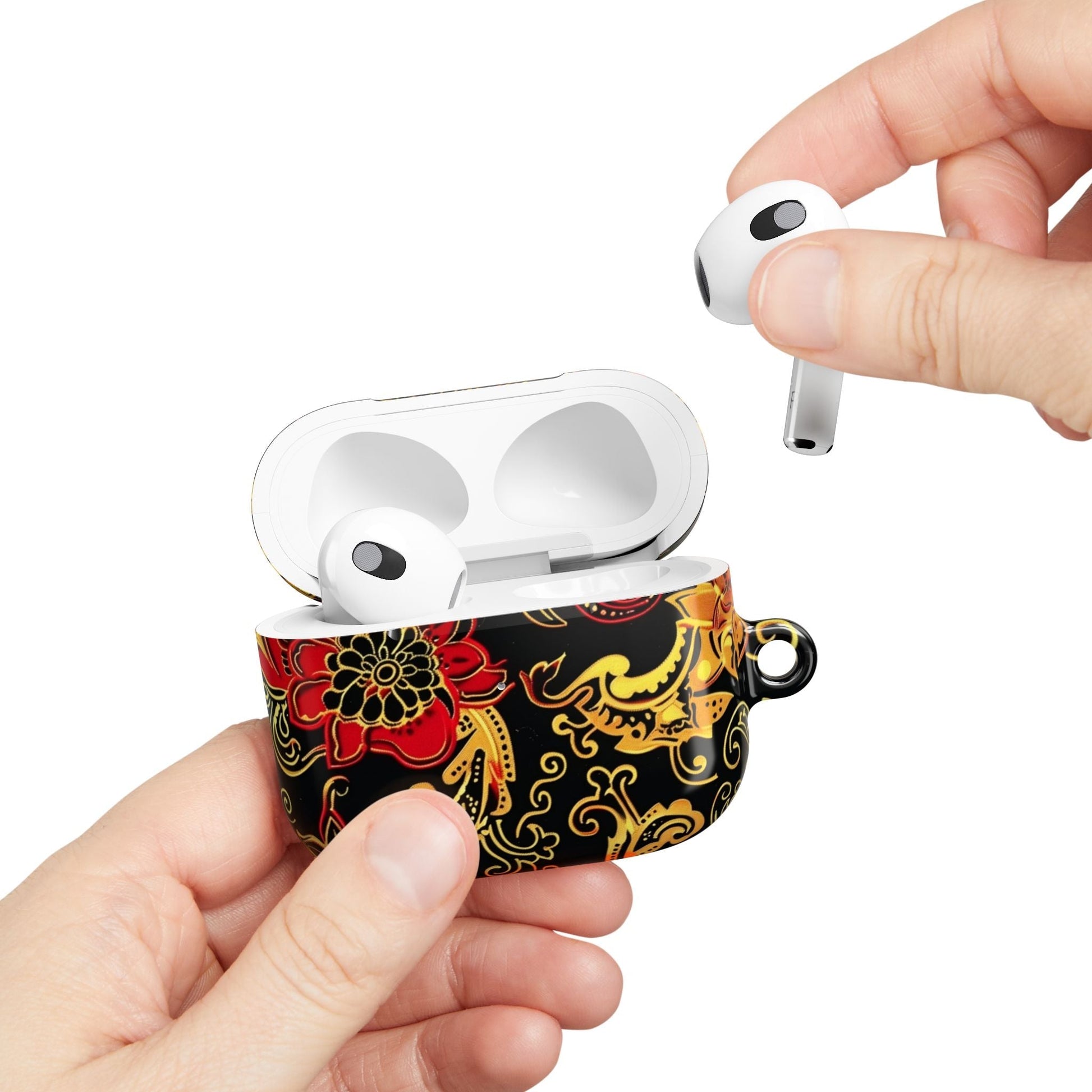 Floral Paisley AirPod Case — Red & Gold Ornate Design - DIGITAL X