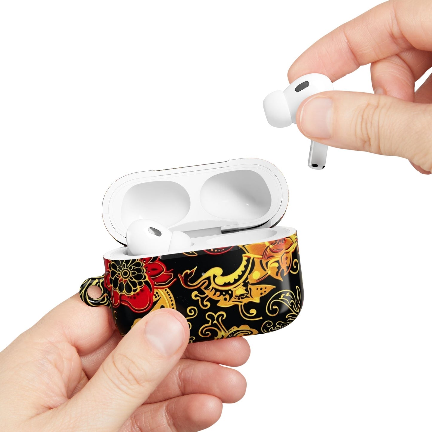 Floral Paisley AirPod Case — Red & Gold Ornate Design - DIGITAL X