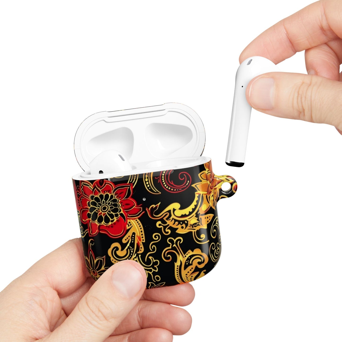 Floral Paisley AirPod Case — Red & Gold Ornate Design - DIGITAL X