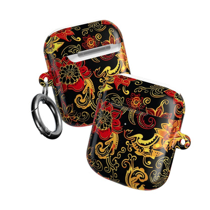 Floral Paisley AirPod Case — Red & Gold Ornate Design - DIGITAL X