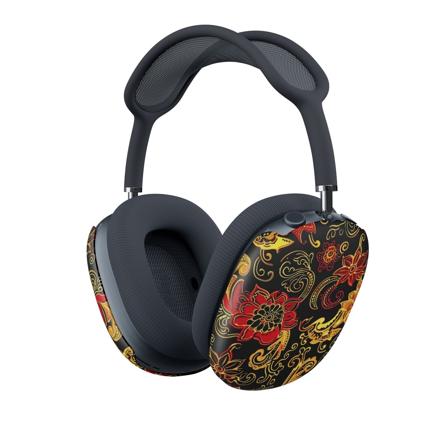Floral Paisley AirPod Max Ear Cup Covers — Red & Gold Decorative Headphone Skins - DIGITAL X