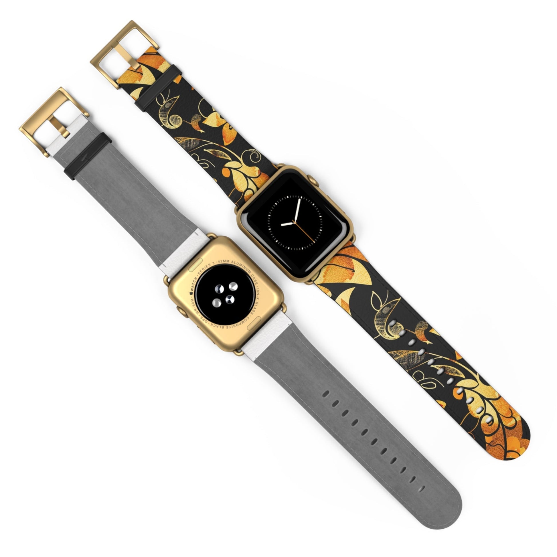 Floral Paisley Apple Watch Band – Black & Gold Swirl Pattern - DIGITAL X