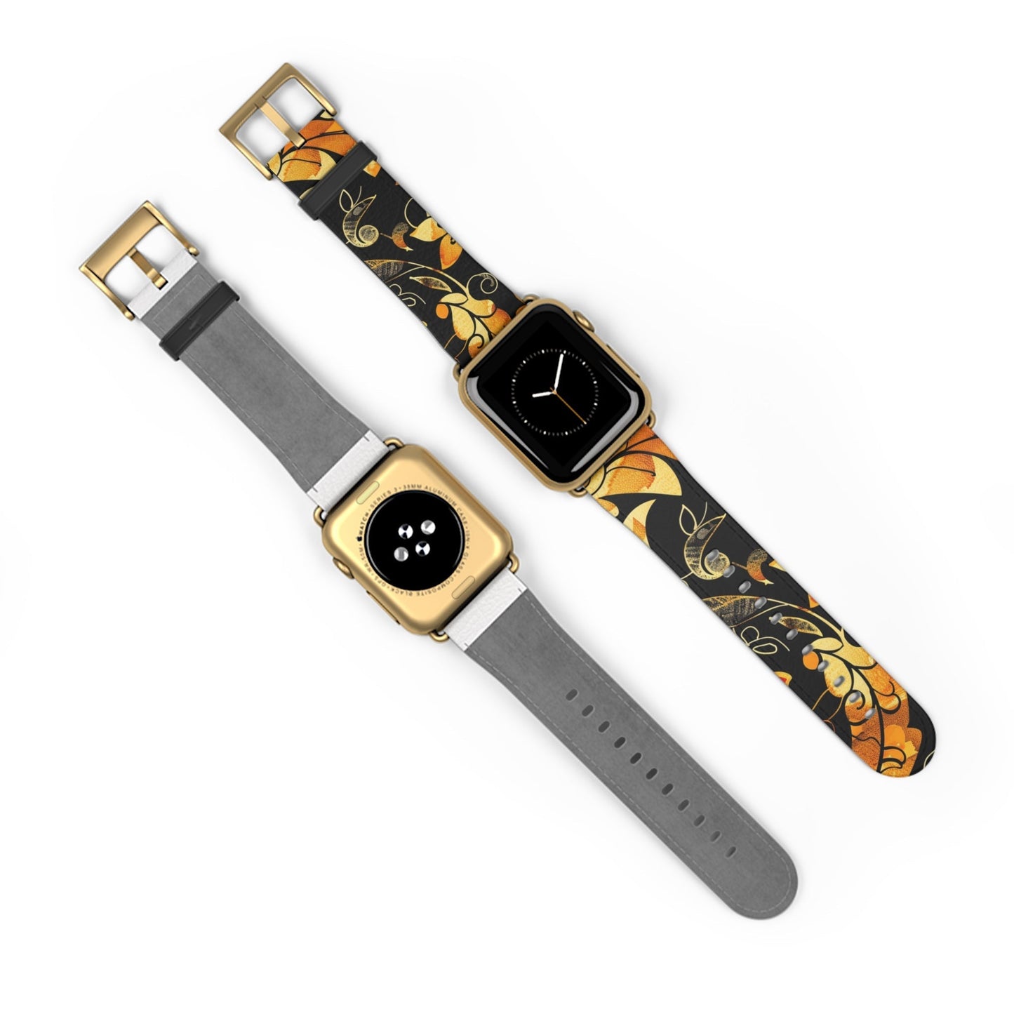 Floral Paisley Apple Watch Band – Black & Gold Swirl Pattern - DIGITAL X