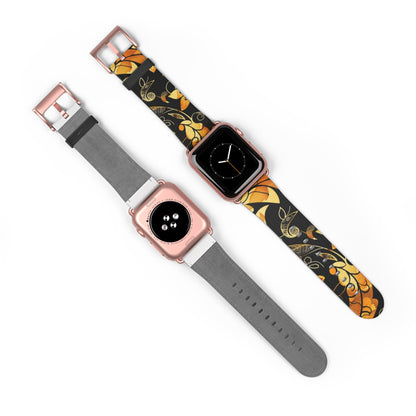Floral Paisley Apple Watch Band – Black & Gold Swirl Pattern - DIGITAL X