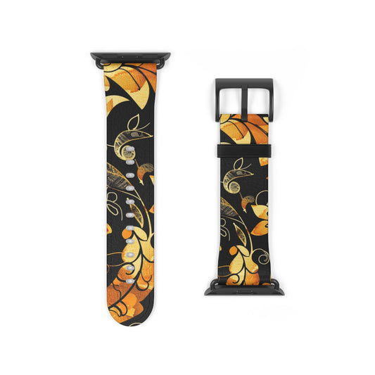 Floral Paisley Apple Watch Band – Black & Gold Swirl Pattern - DIGITAL X