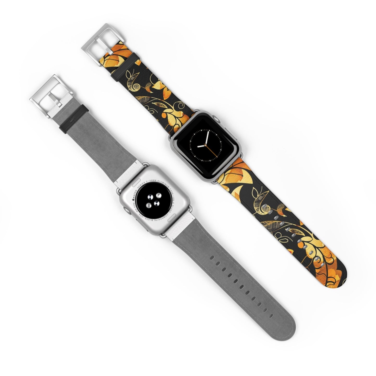 Floral Paisley Apple Watch Band – Black & Gold Swirl Pattern - DIGITAL X