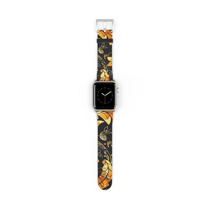 Floral Paisley Apple Watch Band – Black & Gold Swirl Pattern - DIGITAL X