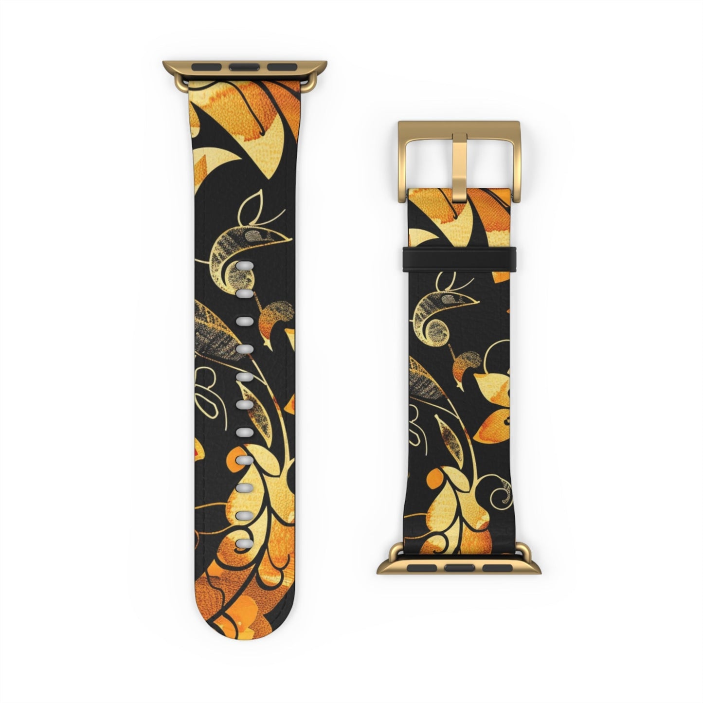 Floral Paisley Apple Watch Band – Black & Gold Swirl Pattern - DIGITAL X