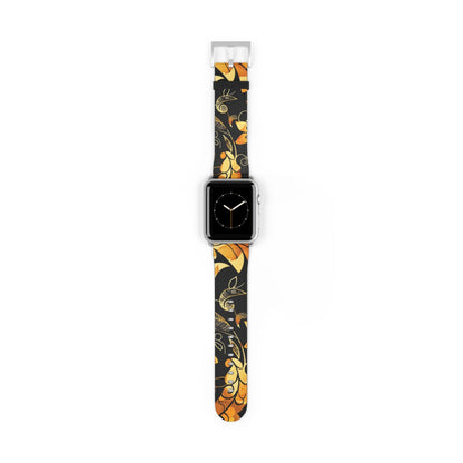 Floral Paisley Apple Watch Band – Black & Gold Swirl Pattern - DIGITAL X