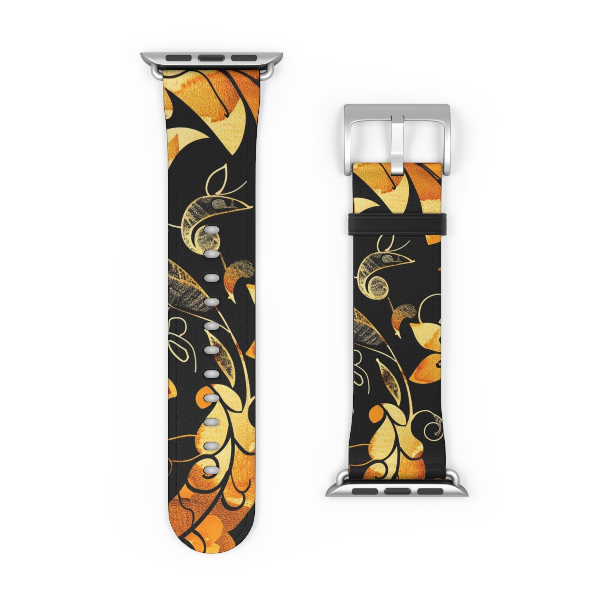 Floral Paisley Apple Watch Band – Black & Gold Swirl Pattern - DIGITAL X