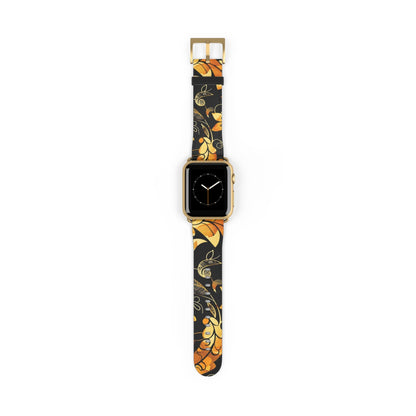 Floral Paisley Apple Watch Band – Black & Gold Swirl Pattern - DIGITAL X