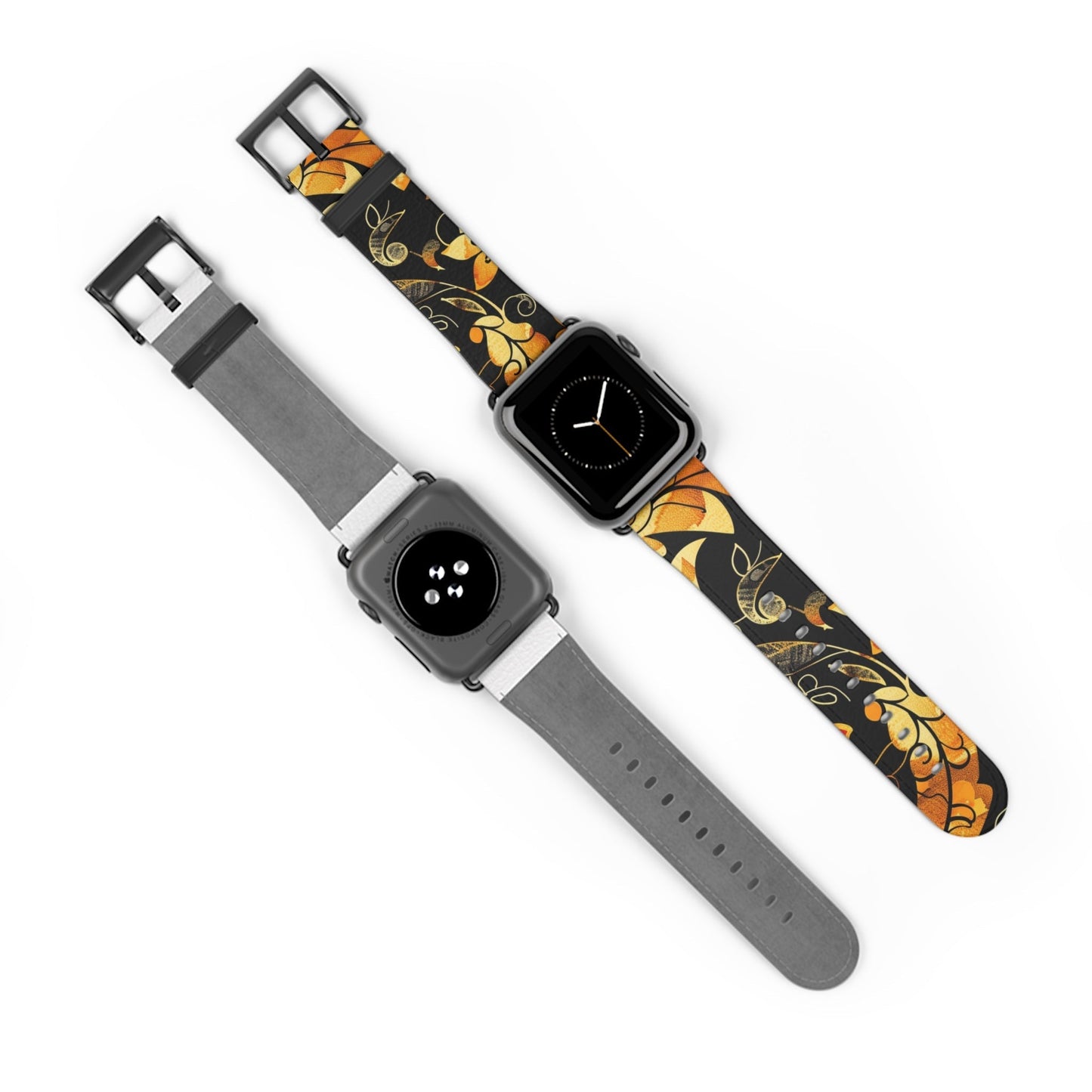 Floral Paisley Apple Watch Band – Black & Gold Swirl Pattern - DIGITAL X