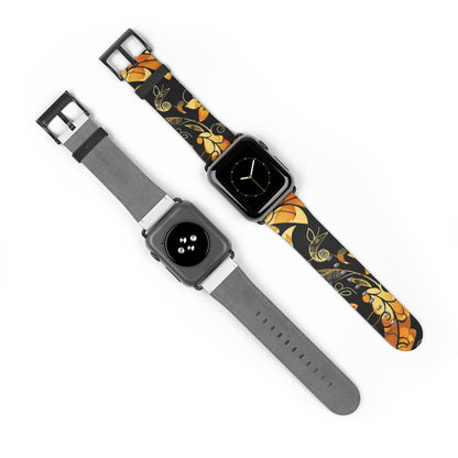 Floral Paisley Apple Watch Band – Black & Gold Swirl Pattern - DIGITAL X